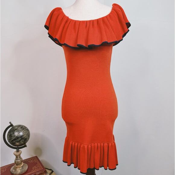 Rebecca Vallance Carpi Off Shoulder Ruffled Stretch Knit Mini Dress Size 0 Red - Picture 1 of 13